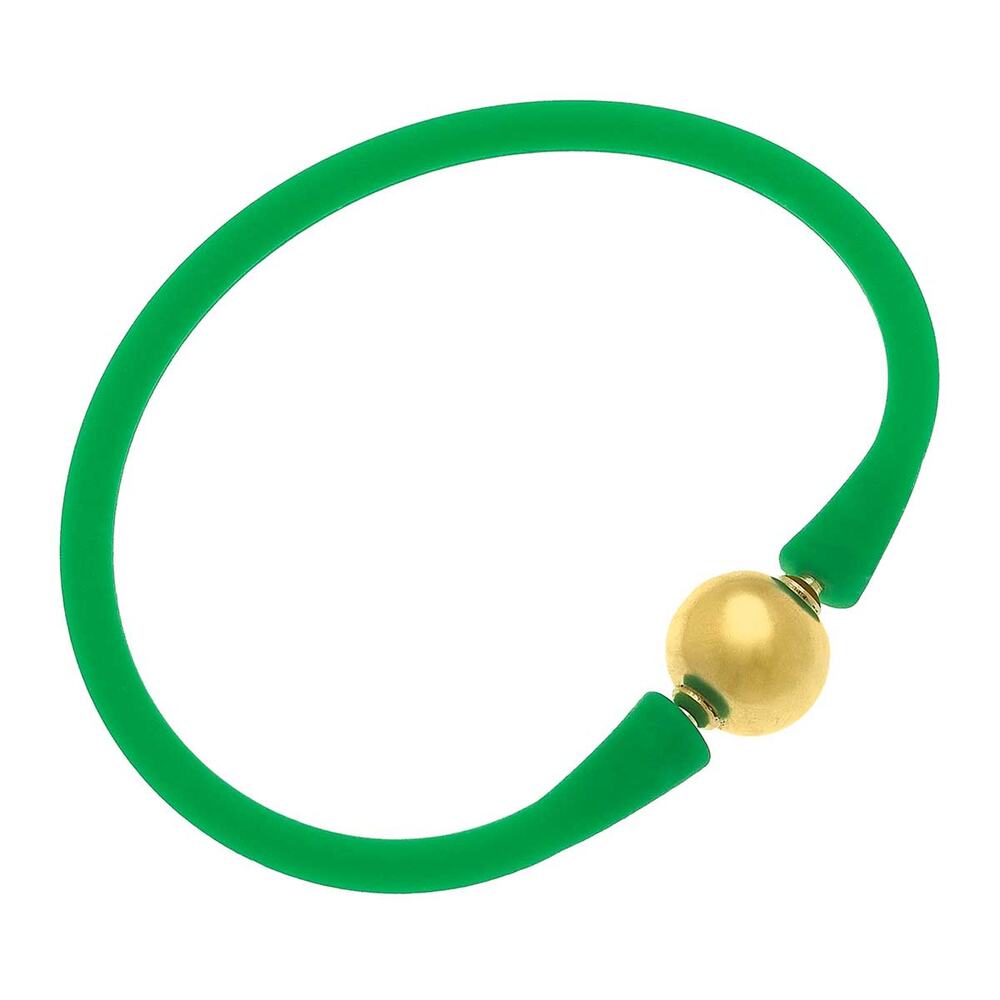 Bali 24K Gold Plated Ball Bead Silicone Children's Bracelet – Green